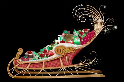 Original Prop Studios concept drawing showing the Harrods sleigh, filled with presents