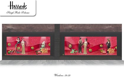 Concept drawing for more of the windows designed for Harrods by Prop Studios