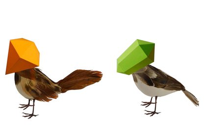 Two 3D computer renders showing Prop Studios' original bird sculpture designs for the Ted Baker installation