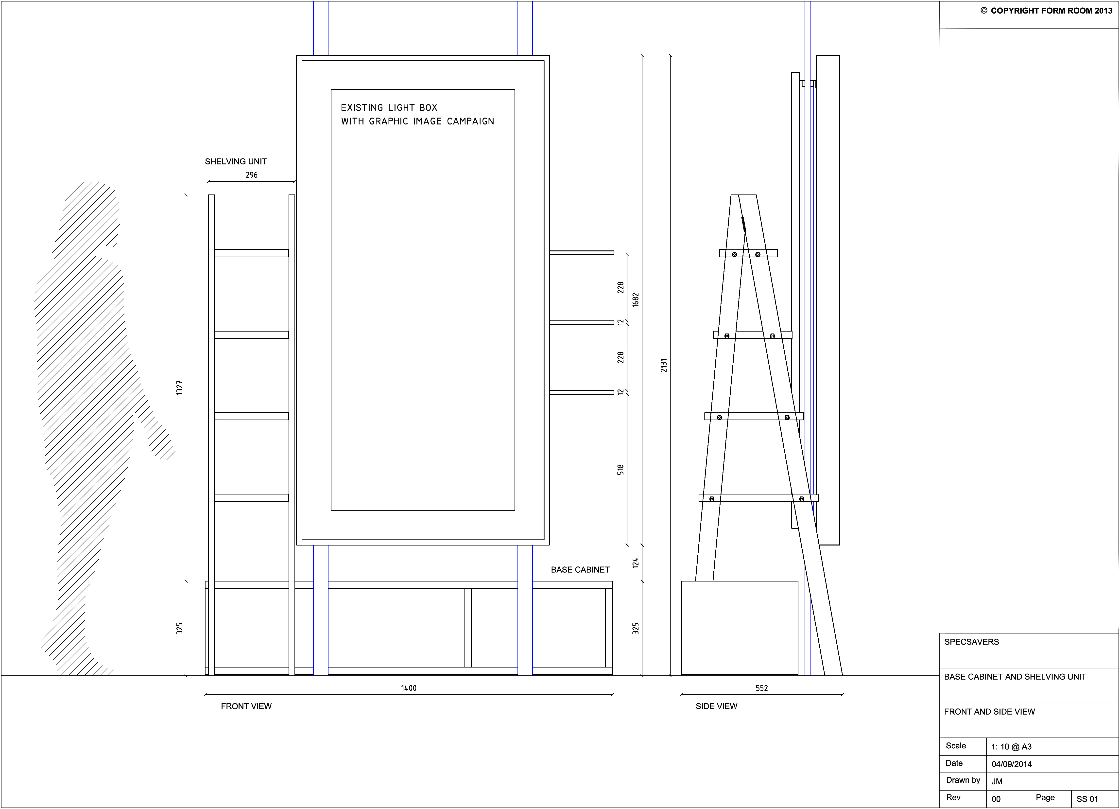 Technical drawing to show the dimensions of the shelves constructed by Prop Studios for the window display