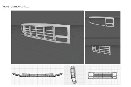 This image shows the design of the monster truck's grille