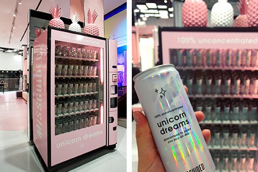 Prop Studios' impactful scheme of shareable moments continues throughout Missguided's Westfield Stratford store, with a bespoke vending machine dispensing 'Unicorn Dreams'